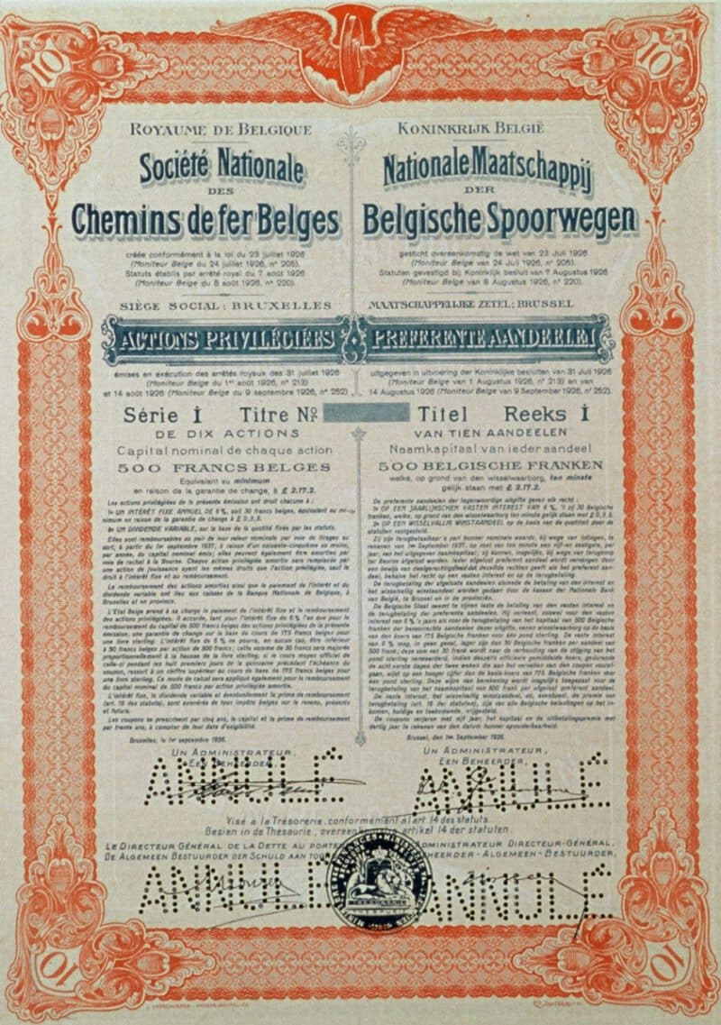 Aandeel uitgegeven bij de oprichting van NMBS in 1926