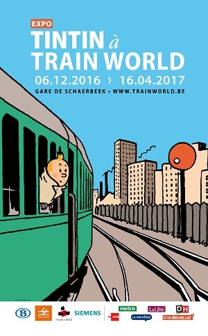 Expo Tintin à Train World, affiche de l'exposition du 06.12.2016 au 16.04.2017