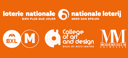 Logos for Loterie Nationale, College of Art and Design, and MoMu Antwerp