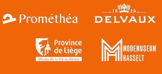 Logos for Prométhéa, Delvaux, Province de Liège, and Modemuzeu Hasselt.