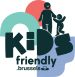 Logo Kids Friendly Bruxelles avec silhouettes d'adultes et d'enfants.